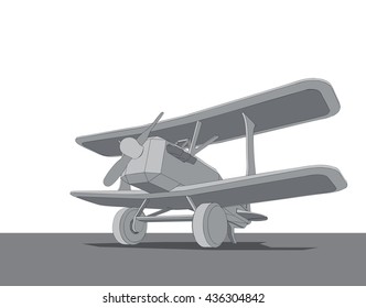 Biplane on the runway. Vector illustration