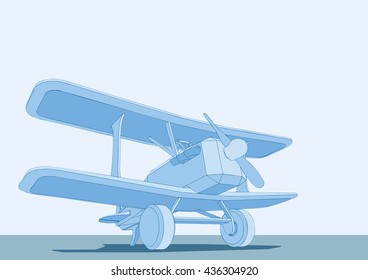 Biplane on the runway. Vector illustration