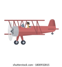 Biplane. Plane with a pilot, vector illustration