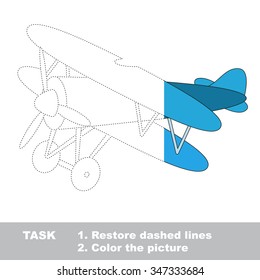 Biplane in vector colorful to be traced. Restore dashed line and color the picture. Worksheet to be colored.