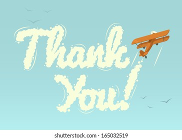 Biplane with word Thank You. Vector illustration. 
