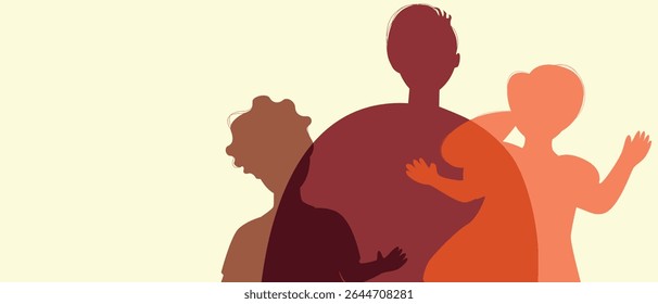 BIPOC father or African dad with children, color silhouette vector illustration as concept happy authentic Family copy space template for fathers day