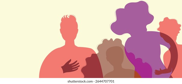 BIPOC mom, dad and kids as african family, color silhouette vector illustration with authentic Family, copy space template for design