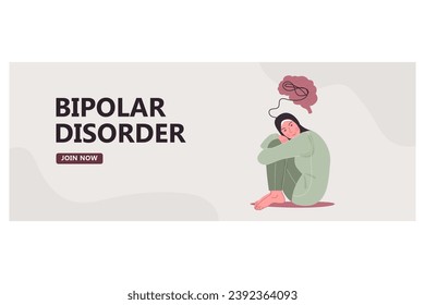 Pancarta de desorden bipolar. Mujer musulmana en el concepto de psicología hijab