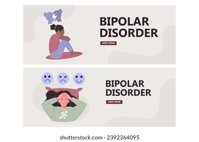 Cartel de desorden bipolar puesto. Concepto de psicología de las mujeres afroamericanas