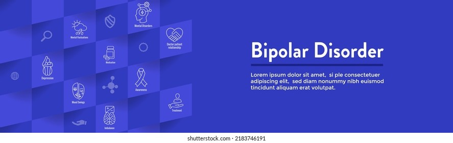 Trastorno bipolar Juego de iconos de BP y Bandera de encabezado web
