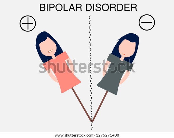 Bipolar disorder concept. Happy and Sad\
women. Mood disorder vector\
illustration.