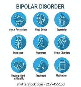 Trastorno bipolar o depresión Juego de iconos BP que muestra síntomas de salud mental