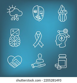 Bipolar Disorder or Depression BP Icon Set Showing Mental Health Symptoms