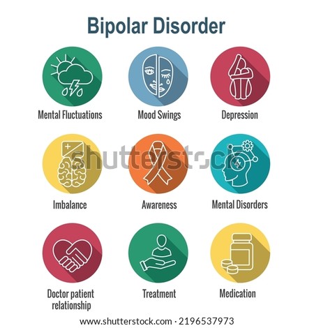 Bipolar Disorder or Depression BP Icon Set Showing Mental Health Symptoms