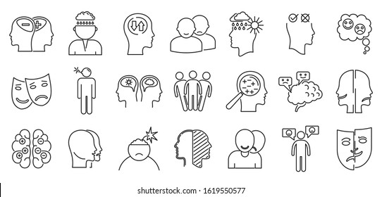 Bipolar disorder disease icons set. Outline set of bipolar disorder disease vector icons for web design isolated on white background