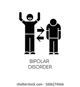 Bipolar disorder glyph icon. Manic and depressive episodes. Split personality. Sad and happy. Emotional swing. Mental health issues. Silhouette symbol. Negative space. Vector isolated illustration