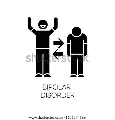Bipolar disorder glyph icon. Manic and depressive episodes. Split personality. Sad and happy. Emotional swing. Mental health issues. Silhouette symbol. Negative space. Vector isolated illustration