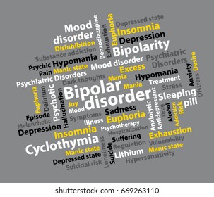 Bipolar disorder graphic vector background. Psychiatric disorder. Mental illness. Grey tones.