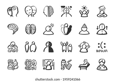 Bipolar Disorder icon set Hand drawn doodle icons