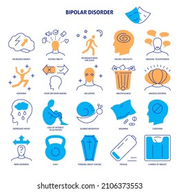 Icono de trastorno bipolar establecido en el estilo de línea. Colección de símbolos de enfermedades mentales. Ilustración vectorial.