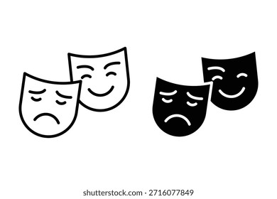 Conjunto de iconos de trastorno bipolar. oscilaciones del sentimiento, depresión, manía, inestabilidad emocional. Cara feliz y triste. Conjunto de iconos de máscaras de teatro de comedia y tragedia.
