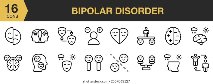 Bipolar Disorder icon set. Outline icons vector collection.