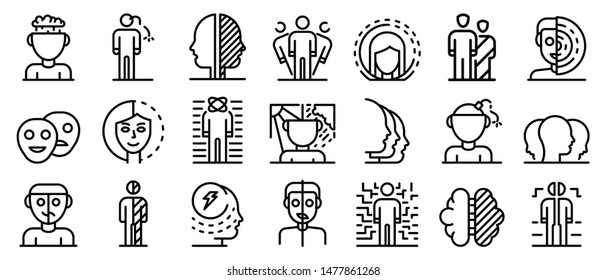 Bipolar disorder icons set. Outline set of bipolar disorder vector icons for web design isolated on white background