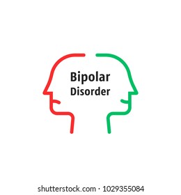 bipolar disorder like linear faces. concept of split personality or schizo diagnosis and duality person. simple flat trend modern outline man logotype graphic art design isolated on white background