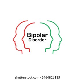 bipolar disorder like linear faces. concept of split personality or schizo diagnosis and duality person. simple flat trend modern outline man logotype graphic art design isolated on white background