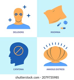 Bipolar disorder, mixed features phase flat icon set. Vector illustration.