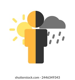 Bipolar disorder. Person with different feeling. Psychological problem, mental health concepts. Flat vector character design illustration isolated on background.