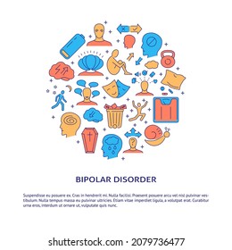Bipolar disorder round concept banner in colored line style with place for text. Mental illness poster. Vector illustration.