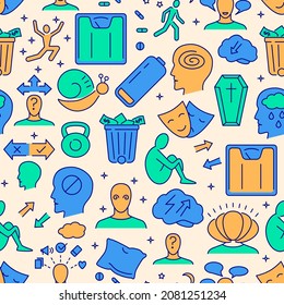 Bipolar disorder seamless pattern in colored line style. Mental illness repeatable background. Vector illustration.