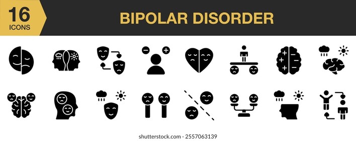 Bipolar Disorder solid icon set. Solid icons vector collection.