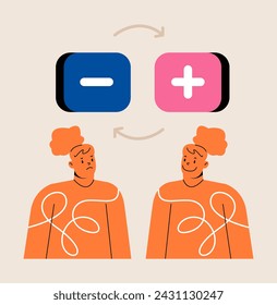 Bipolar disorder. Woman suffers from mood swings. Colorful vector illustration
