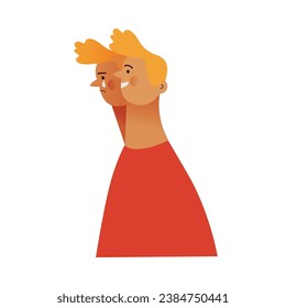 Bipolar disorder. Young man suffering from bipolar disorder, psychological diseases, schizophrenia. Happy young man, ghostly sad twin behind. Modern flat vector illustration.