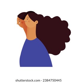 Bipolar disorder. Young woman suffering from bipolar disorder, psychological diseases, schizophrenia. Happy young woman, ghostly sad twin behind. Modern flat vector illustration.