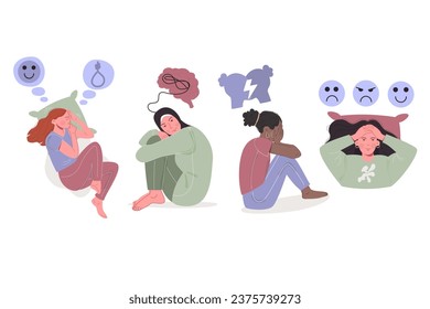 Bipolar disorders concept international African American, Muslim women 