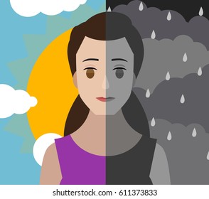 bipolar double personality mental disorder girl woman  cloudy and shiny sky