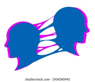 Bipolarity and split consciousness clipart. Mood personality and psychological mood swings from sad to cheerful psychological vector schizophrenia.