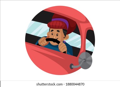 Ilustración gráfica vectorial. Birbal está conduciendo un auto. Individualmente sobre un fondo blanco.