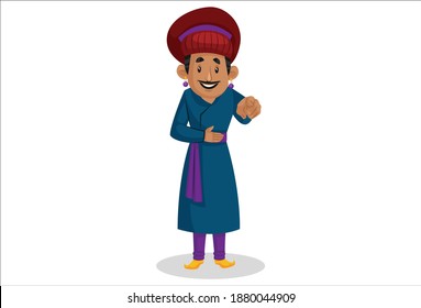 Ilustración gráfica vectorial. Birbal se está riendo y señalando su dedo. Individualmente sobre un fondo blanco.