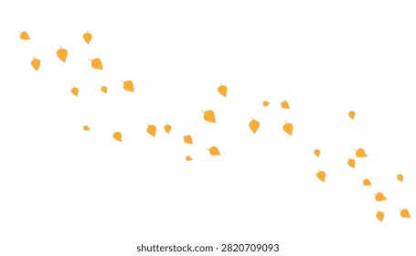 Birch, aspen tree, golden leaves floating in air, blown by wind illustration isolated. Fallen leaves, autumn foliage. Seasonal plant, decorative design element, botanical clip art. Hand drawn vector
