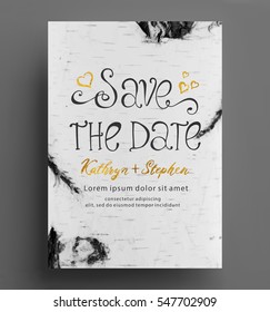 birch background flyer save the date vector illustration