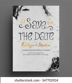 birch background flyer save the date vector illustration