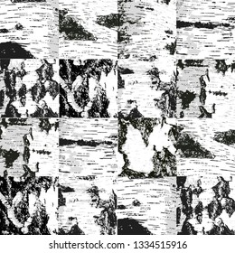 
Birch bark collage. Vector seamless pattern, texture. Monochrome design.
