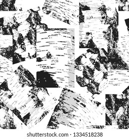
Birch bark collage. Vector seamless pattern, texture. Monochrome design.
