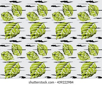 birch bark and leaves seamless pattern, texture for textile, fabrics or wallpapers backgrounds.