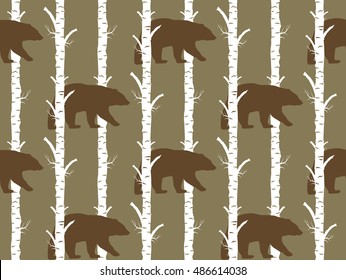 birch and bear seamless pattern