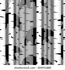 birch and bear seamless pattern, .vector.fabricDesign element for wallpapers, web site background, baby shower invitation, birthday card, scrapbooking, fabric print etc. Vector illustration.