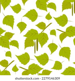 Birch branch with leaves. Seamless background, wallpaper. Vector
