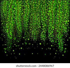 Birch branches on a black background. hand drawing. Not AI. Vector illustration. svg