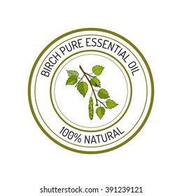Birch, essential oil label, aromatic plant. Vector illustration