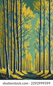 Birch forest. Landscape of the forest. Birch Grove. Birch trees vector illustration.